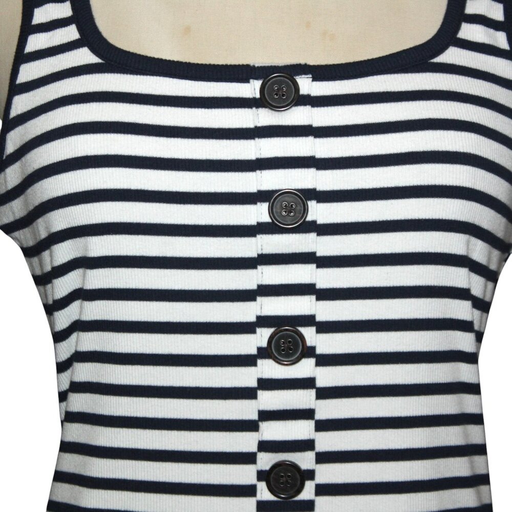 ABERCROMBIE FITCH Button Front Ribbed Tank Sz L Preppy Nautical Ivy League Top - Picture 2 of 7